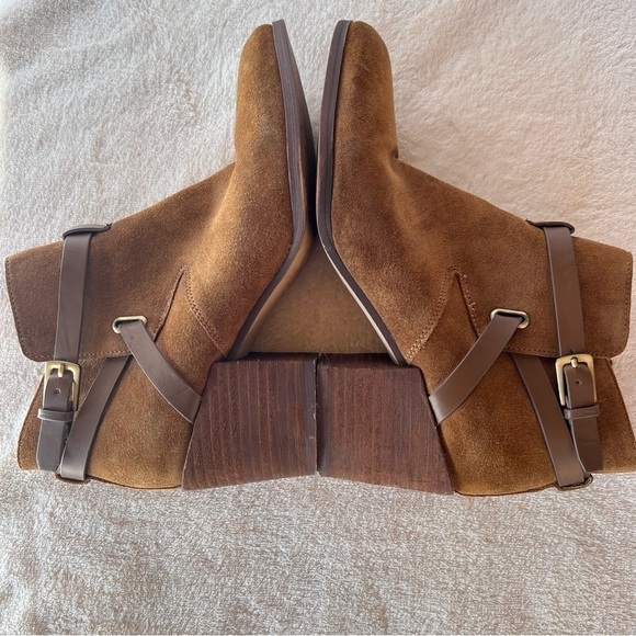 CROWN VINTAGE BLOCK STACKED HEEL ZIPPER SUEDE ANKLE BOOTIES SIZE 7.5 - Picture 7 of 7